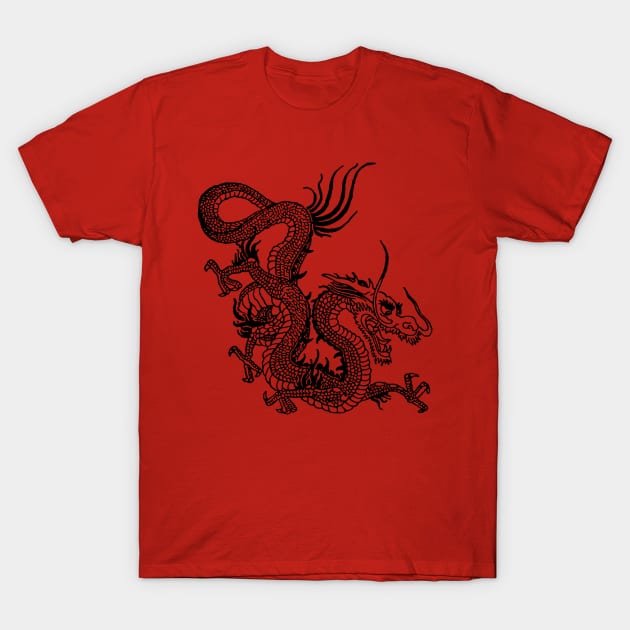 Black Chinese Dragon T-Shirt by EddieBalevo